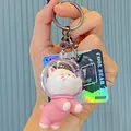Adorable pink space cat PVC keychain with transparent helmet and holographic tag - Cat / Pink
