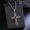 Detailed view of vintage gothic cross pendant with red gemstone showing size dimensions - Ruby Vintage Necklace (08489) / Chain Length 60cm / Vintage Silver (Ruby)