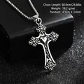 Close-up detail of vintage punk stainless steel cross pendant necklace with heart motif design - Heart Cross Necklace (08481) / Chain Length 60cm / Vintage Silver (Heart Floral)