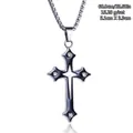 Gothic stainless steel cross pendant necklace with black enamel and clear rhinestones - Black Enamel Star Cross (08472) / Chain Length 60cm / Antique Silver