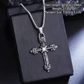 Vintage stainless steel cross pendant necklace with engraved details for punk style - Gothic Style Gemstone Cross (08475) / Chain Length 60cm / Antique Silver