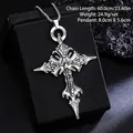 Large vintage gothic punk cross pendant necklace in distressed silver titanium steel finish - Gothic Thorny Cross (08477) / Chain Length 60cm / Antique Silver