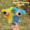 Interactive squeaky mop-textured plush dog toys in yellow and blue for teeth cleaning - Mop Dog / Yellow