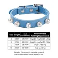 Comprehensive size chart for blue PU leather pet collar with pearl rivets for dogs and cats - Lake Blue