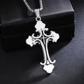 Vintage gothic cross pendant necklace in polished silver titanium steel for men and women - Cross Necklace (08479) / Chain Length 60cm / Antique Silver