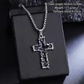 Retro punk style titanium steel cross pendant necklace with black enamel for men and women - Lava Enamel Cross Necklace (08490) / Chain Length 60cm / Vintage Silver (Black Enamel)