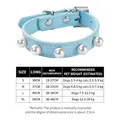 Light blue PU leather pet collar with elegant pearl studs decoration and size chart info - Sky Blue