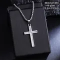 Vintage stainless steel cross pendant necklace with sparkling rhinestones on box chain - Double-Row Rhinestone Cross Necklace (08485) / Chain Length 60cm / Vintage Silver (Pave)