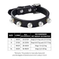 Elegant black PU leather pet collar with pearl studs and detailed S-XL size chart guide - Black