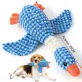 Blue checkered squeaky plush goose dog toy for teething and boredom, approx 29cm length - Wild Goose Design / 29cm / Blue