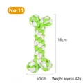 Durable bone-shaped braided cotton rope dog chew toy in green and white, 16cm long - No. 11 (B10102)