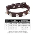 Elegant brown PU leather pet collar with pearl rivets and comprehensive size chart table - Coffee