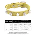 Adjustable yellow PU leather pet collar featuring decorative pearls and size chart - Yellow
