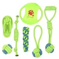 7-piece neon green and blue cotton dog rope toy set for dental cleaning - 7-Piece Assortment A (B10102)