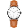 Detailed view of casual quartz watch featuring a brown leather strap and white dial - Gunmetal White Dial Brown Strap
