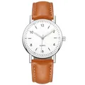 Classic unisex quartz wristwatch featuring a brown leather strap and white dial - Silver White Dial Brown Strap