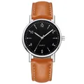 Casual men's minimalist wristwatch with brown leather strap and black analog dial Quartz - Silver Black Dial Brown Strap