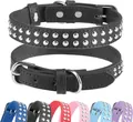 Professional studded genuine leather dog collars available in multiple vibrant colors - XS (Single Row Rivets) / Black
