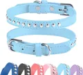 Light blue leather dog collar with silver rivets and multi-color options. - XS (Single Row Rivets) / Light Blue