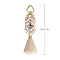 Handmade bohemian macrame evil eye keychain with ivory tassel and gold heart clasp - Off White