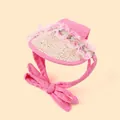 Chapeau de soleil rose pour animaux avec dentelle et paille pour chats et chiens - M / Style de Bordure en Dentelle de Paille (B04427) / Rose