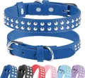 Collier en cuir bleu à clous argentés pour grands chiens - Bleu foncé