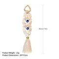 Handmade bohemian macrame tassel keychain with blue evil eye beads and gold heart clip - Double Bead Ivory