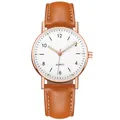 Minimalistische Quarzuhr mit weißem Zifferblatt und braunem Lederarmband in Roségold - Roségold Weißes Zifferblatt Braunes Armband