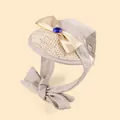 Chapeau de soleil d'été pour animaux avec nœud doré et gemme bleue pour chiens et chats - S / Style Nœud Papillon Strass (B04427) / Beige