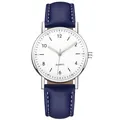 Klassische Armbanduhr für Jugendliche mit weißem Zifferblatt und dunkelblauem Lederband - Silber Weißes Zifferblatt Blaues Armband