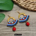 Handmade Bohemian woven vintage drop earrings with colorful thread and red bead pendant - Approx. 5.2x4.2cm / Woven Skirt Red Stone (Style C)