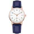 Elegante Quarzuhr mit dunkelblauem Lederarmband und Gehäuse in Roségold für Damen - Roségold Weißes Zifferblatt Blaues Armband