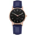 Klassische Quarzuhr mit dunkelblauem Lederarmband und roségoldenem Gehäuse für Herren - Roségold Schwarzes Zifferblatt Blaues Armband