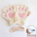 Cute cat paw plush fingerless gloves with soft lining and neck strap for winter - Cat Paw Style (With Strap) / White