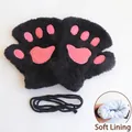 Süße Katzenpfoten-Handschuhe mit weichem Futter und Kordel, warmes Plüschmaterial - Katzenpfote Stil (Mit Riemen) / Schwarz