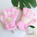 Süße rosa plüschige fingerlose Katzenpfoten-Handschuhe mit sehr weichem Innenfutter - Katzenpfote Stil (Mit Riemen) / Rosa