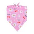 Pink pet bandana featuring white daisy and red cherry patterns for dogs and cats. - L64*45*45 / Daisy Cherry