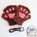 Süße Plüsch-Katzenpfoten-Handschuhe in Braun mit weichem Futter und einer Nackenkordel - Katzenpfote Stil (Mit Riemen) / Kaffeebraun