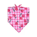 Pink gingham pet bandana with cherry print for dogs and cats, Valentine style - L64*45*45 / Pink Cherry Plaid
