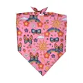 Pink pet bandana featuring retro boho patterns including butterflies and rainbows - L64*45*45 / Vintage Bohemian