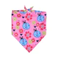 Cute pink pet bandana scarf featuring cartoon ladybug and floral patterns for cats and dogs - L64*45*45 / Pink Ladybug Flower