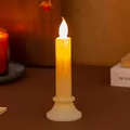 Flameless LED electronic taper candle with warm glowing flame for home decor - Beige Large
