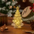 Warm glowing crystal LED mini Christmas tree night light on a festive wooden table - S / Transparent Warm White Light