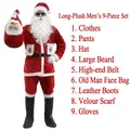 9-piece plush Santa Claus costume set for men including beard and boots for Christmas - Plush Men's 9-Piece Costume Set / One Size
