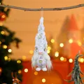 White plush faceless Christmas gnome hanging ornament with silver snowflake patterns - Braid Style White Hat