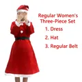 Women's 3-piece Christmas Santa costume set including red velvet dress, hat, and belt - Dresses / Non-woven 3-Piece Set / Christmas Red