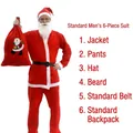 Full adult male Santa Claus costume set in velvet with hat and beard accessories - 6-Piece Non-Woven Clothing Set for Men / One Size
