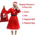 Complete 4-piece women's Christmas Santa costume set including dress, hat, belt and sack - 4-Piece Non-Woven Clothing Set for Women / One Size