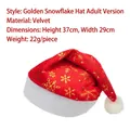 Adult sized red plush Santa hat decorated with shimmering gold snowflake patterns - One Size / Gold Velvet Snowflake (Adult)
