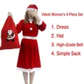Velvet women's Santa Claus costume 4-piece set including dress, hat, belt and bag - 4-Piece Gold Velvet Clothing Set for Women / One Size